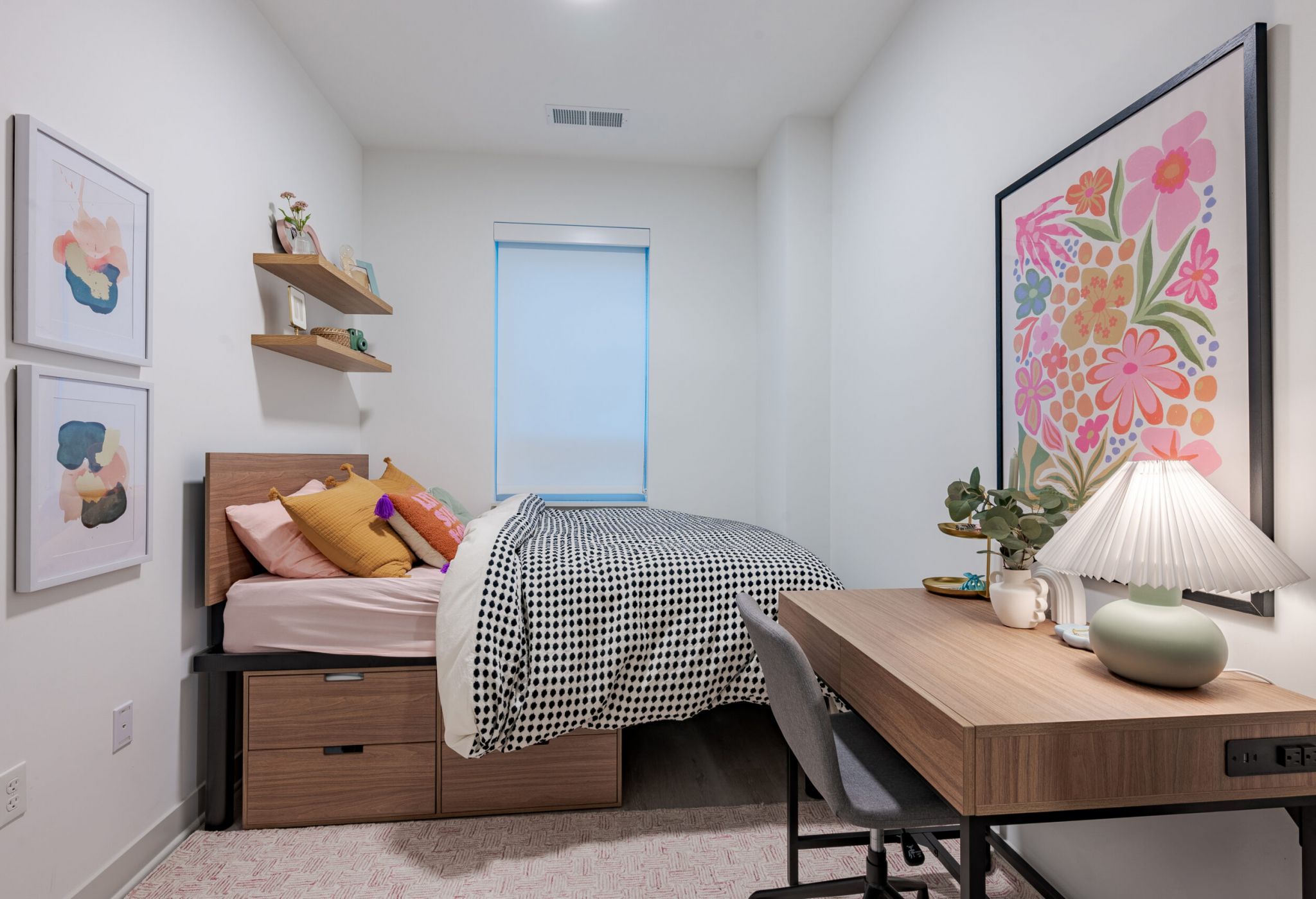 Rendering of VERVE West Lafayette student apartment kitchen with kitchen island and designer cabinetry