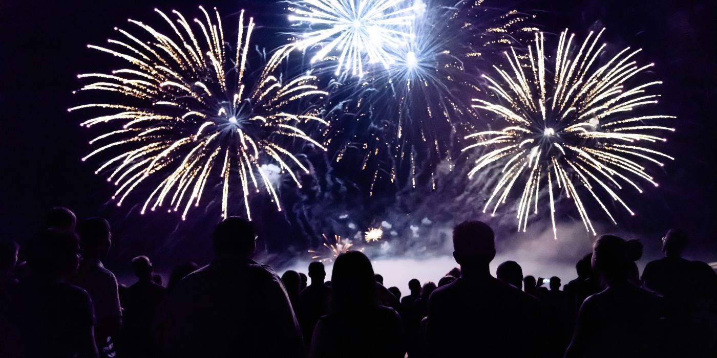 Fireworks above a crowd